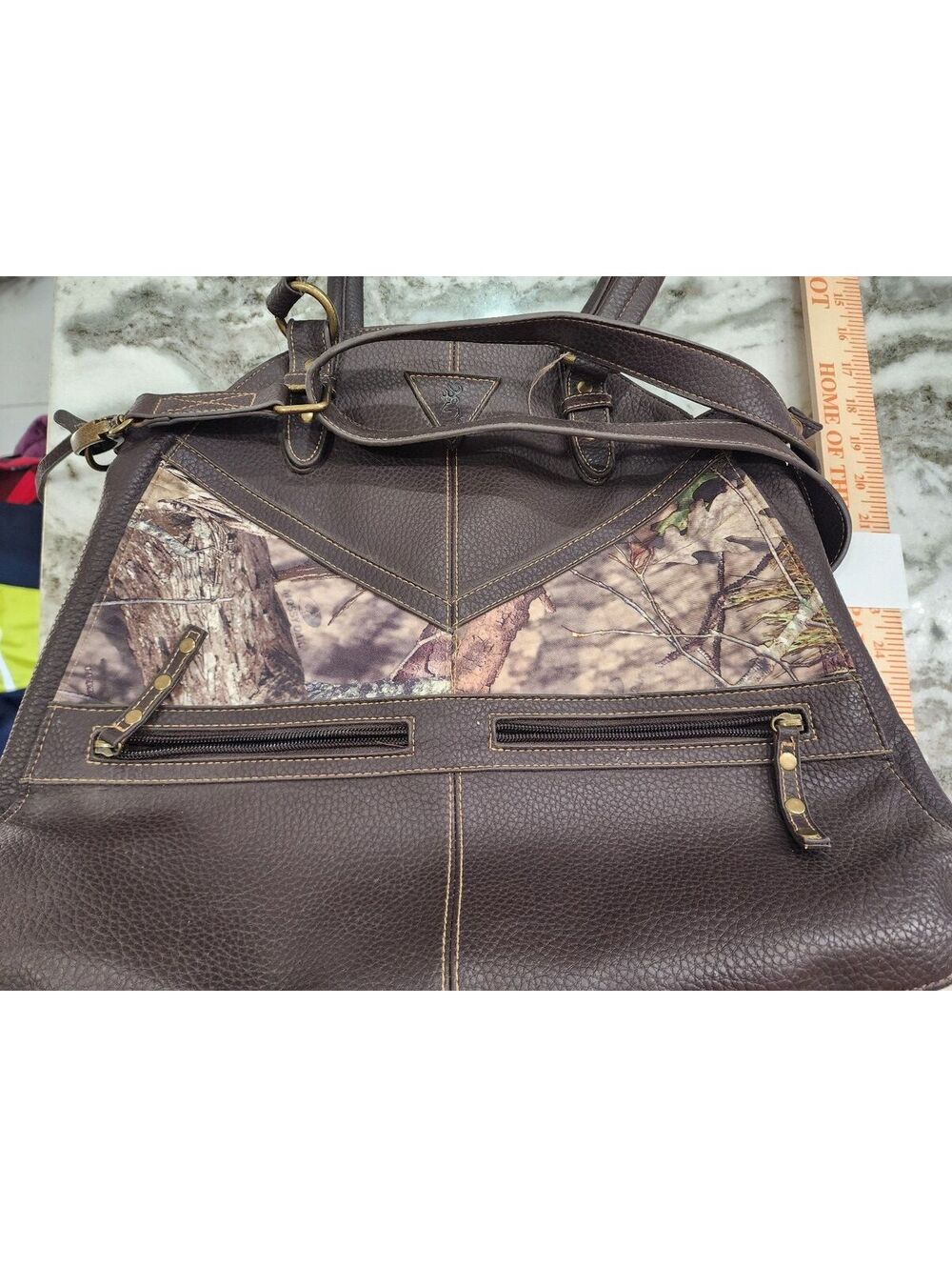Browning Leather and Camo Pattern Shoulder concealed Bag Multiple Zipper Pockets